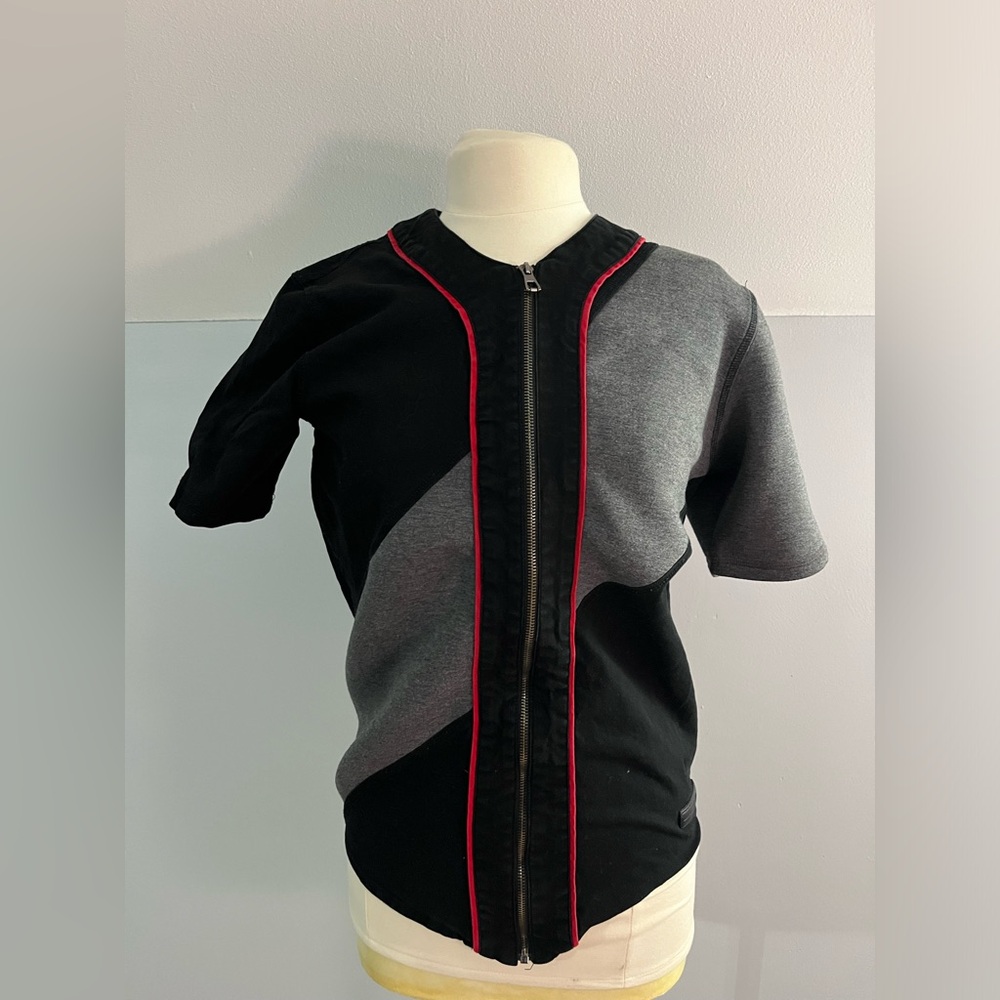 Hudson OuterWear Full Zip Baseball Theme Shirt Black And‎ Gray Mens